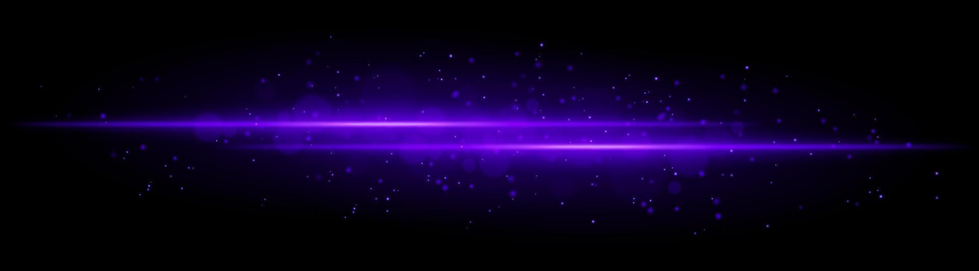 Purple glowing line beam. Horizontal light beam with sparkling particles, radiant golden glow, abstract illumination, decorative lighting effect, warm and vibrant design vector