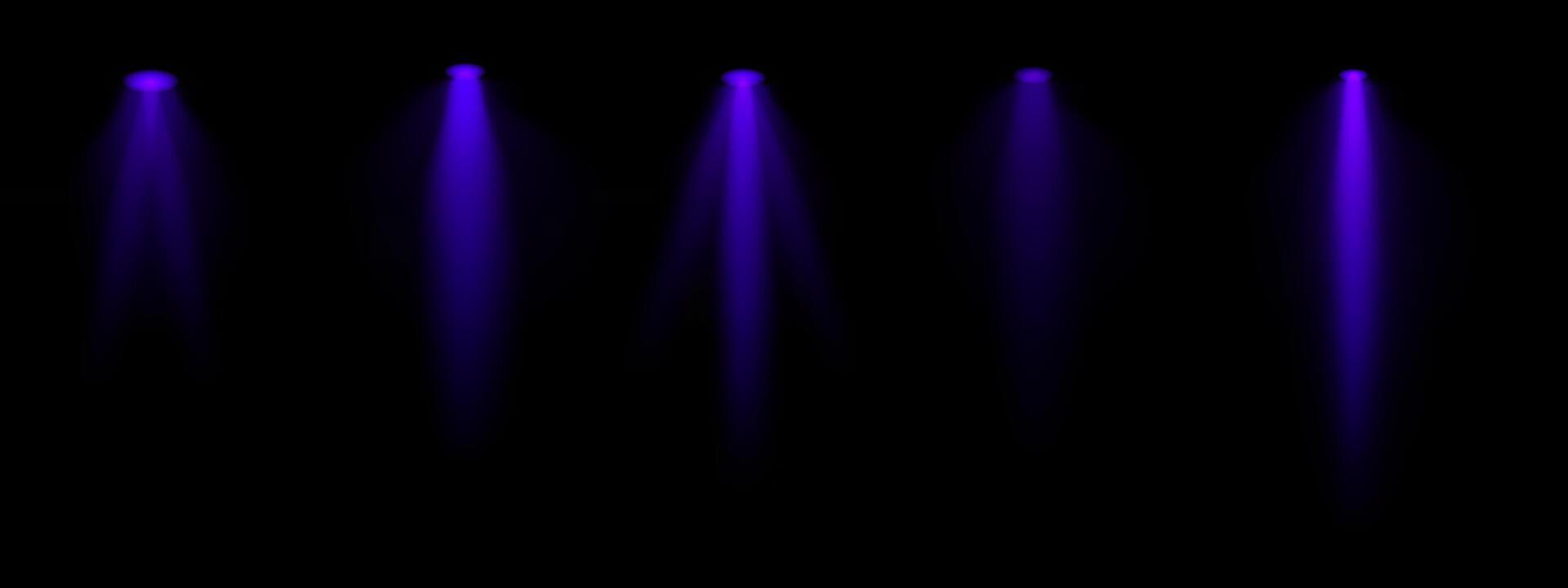 Blue spotlight set. Multiple focused beams, ceiling-mounted lighting, bright white glow, stage illumination, modern lighting design, minimalistic decor, professional setup vector