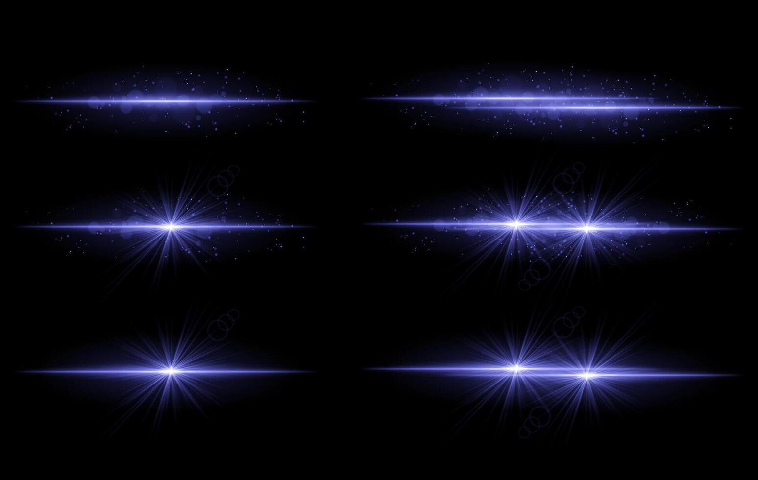 Blue glow effects set. Radiant light streaks, sparkling particles, bright starbursts, warm illumination, abstract lighting design, decorative energy beams, vibrant modern visuals vector