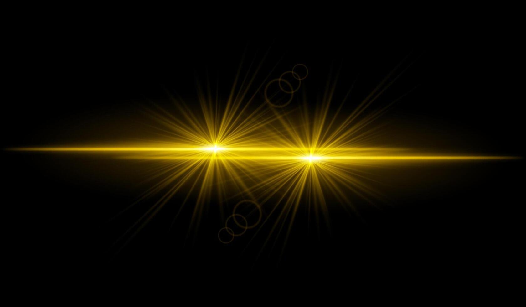 Dual golden starburst. Bright intersecting beams, glowing particles, radiant light effects, warm illumination, abstract lighting design, futuristic energy, decorative visuals vector