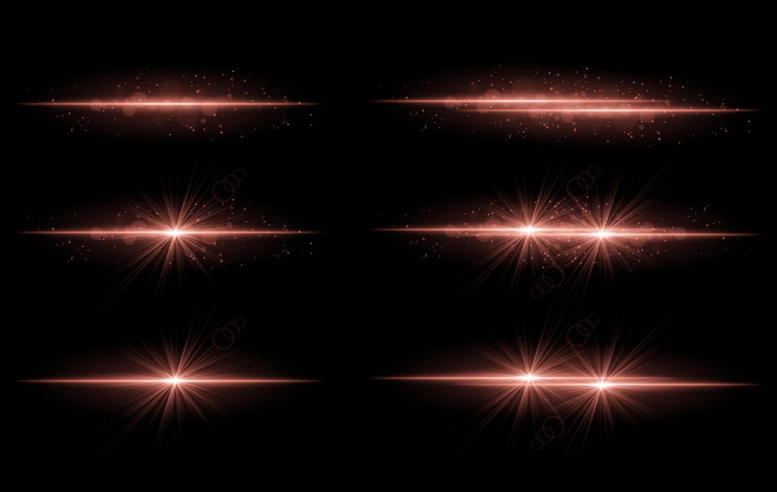 Red glow effects set. Radiant light streaks, sparkling particles, bright starbursts, warm illumination, abstract lighting design, decorative energy beams, vibrant modern visuals vector