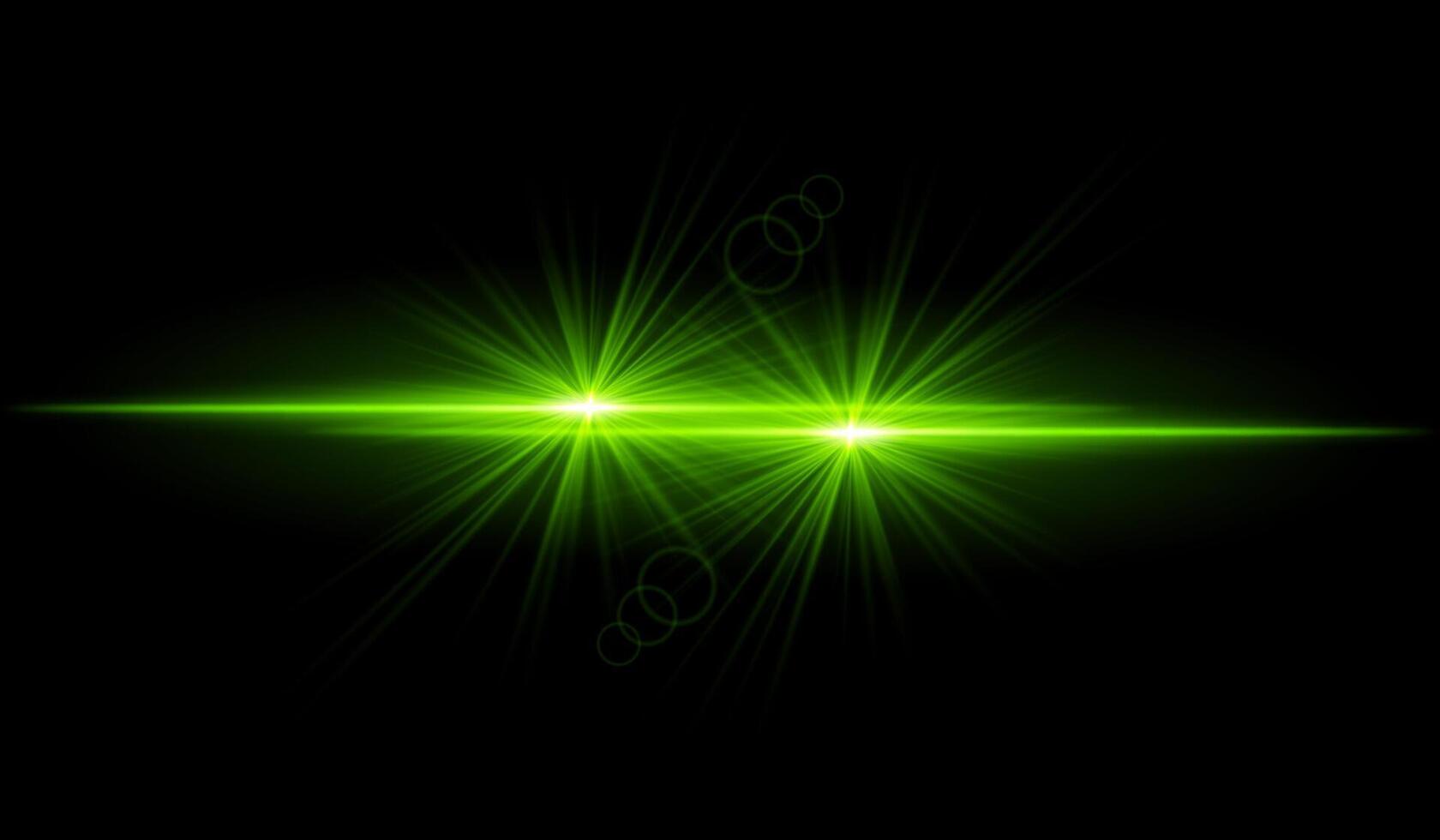 Dual green starburst. Bright intersecting beams, glowing particles, radiant light effects, warm illumination, abstract lighting design, futuristic energy, decorative visuals vector