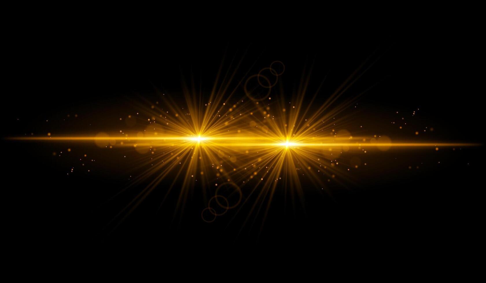 Dual orange starburst. Bright intersecting beams, glowing particles, radiant light effects, warm illumination, abstract lighting design, futuristic energy, decorative visuals vector
