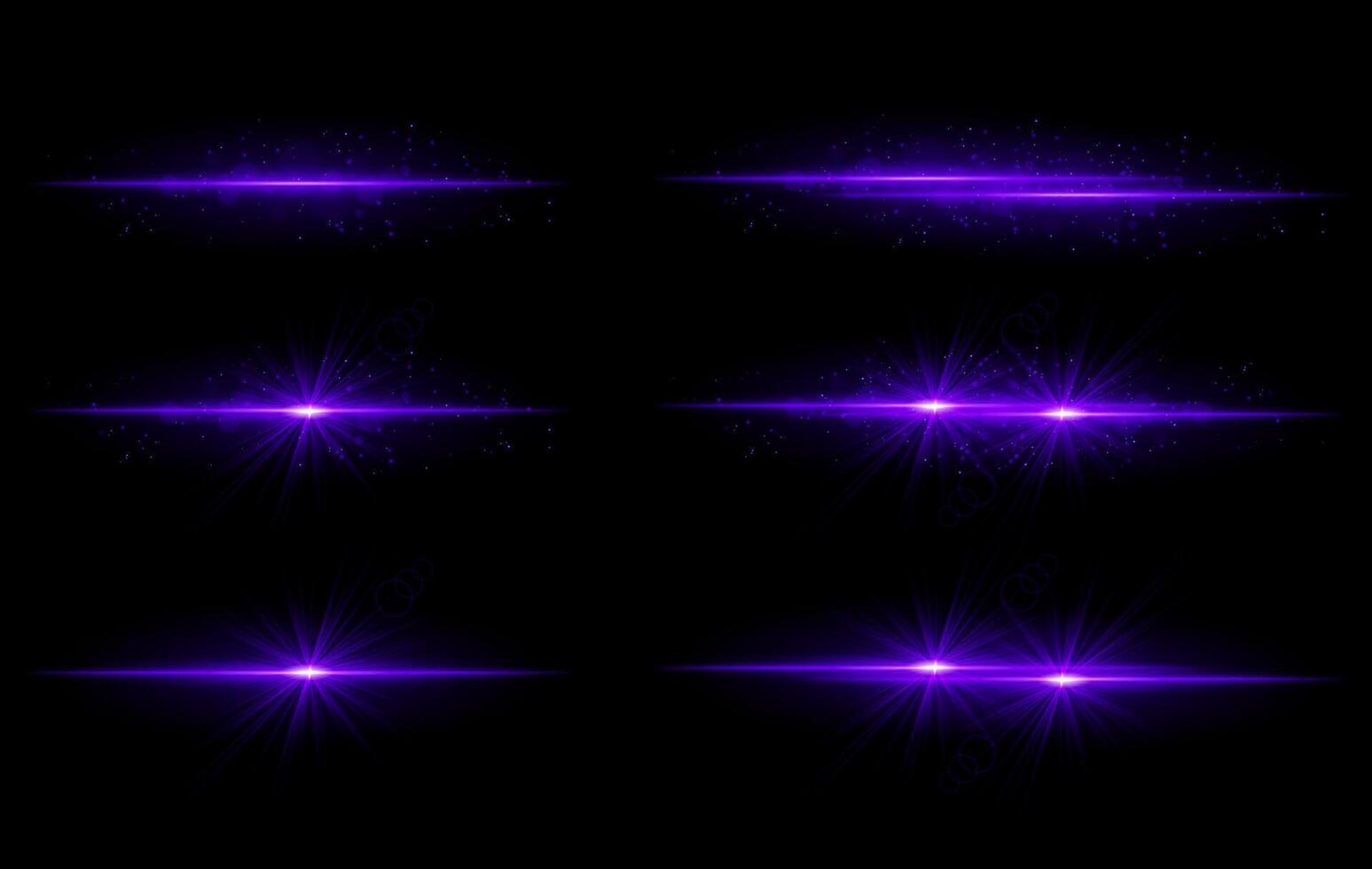 Purple glow effects set. Radiant light streaks, sparkling particles, bright starbursts, warm illumination, abstract lighting design, decorative energy beams, vibrant modern visuals vector