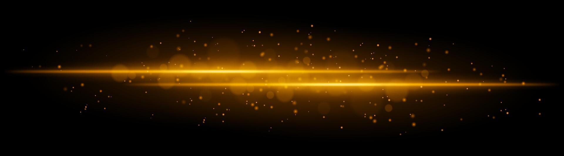 Orange glowing line beam. Horizontal light beam with sparkling particles, radiant golden glow, abstract illumination, decorative lighting effect, warm and vibrant design vector