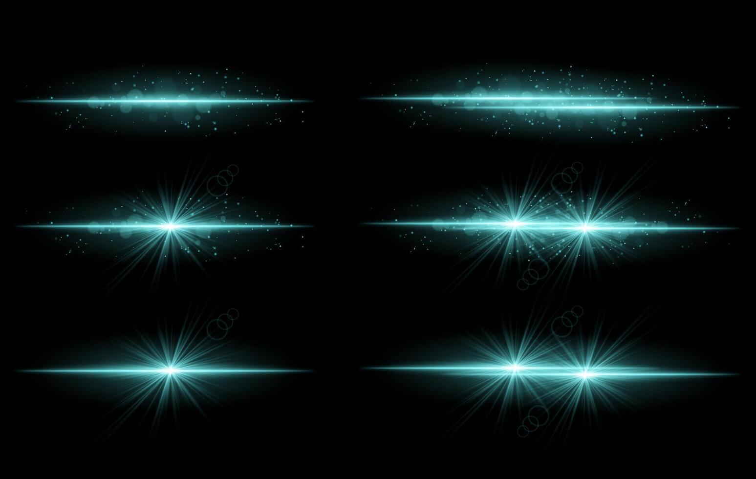 Blue glow effects set. Radiant light streaks, sparkling particles, bright starbursts, warm illumination, abstract lighting design, decorative energy beams, vibrant modern visuals vector