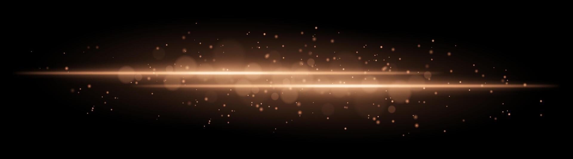 Orange glowing line beam. Horizontal light beam with sparkling particles, radiant golden glow, abstract illumination, decorative lighting effect, warm and vibrant design vector