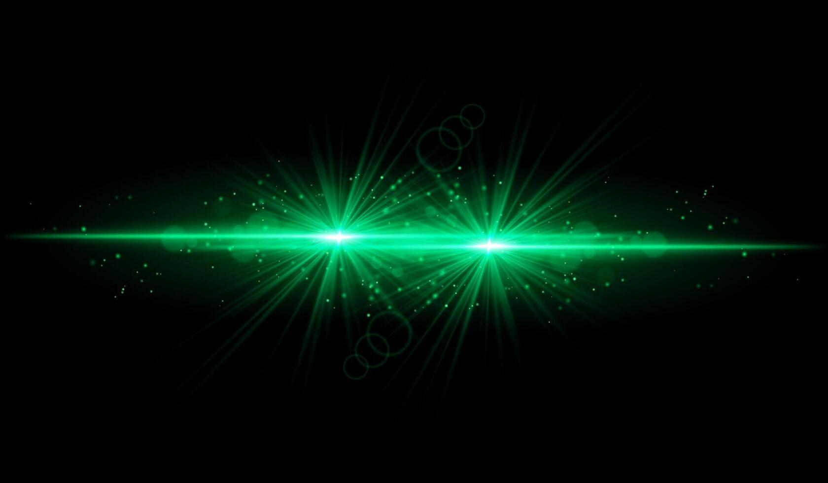 Dual green starburst. Bright intersecting beams, glowing particles, radiant light effects, warm illumination, abstract lighting design, futuristic energy, decorative visuals vector