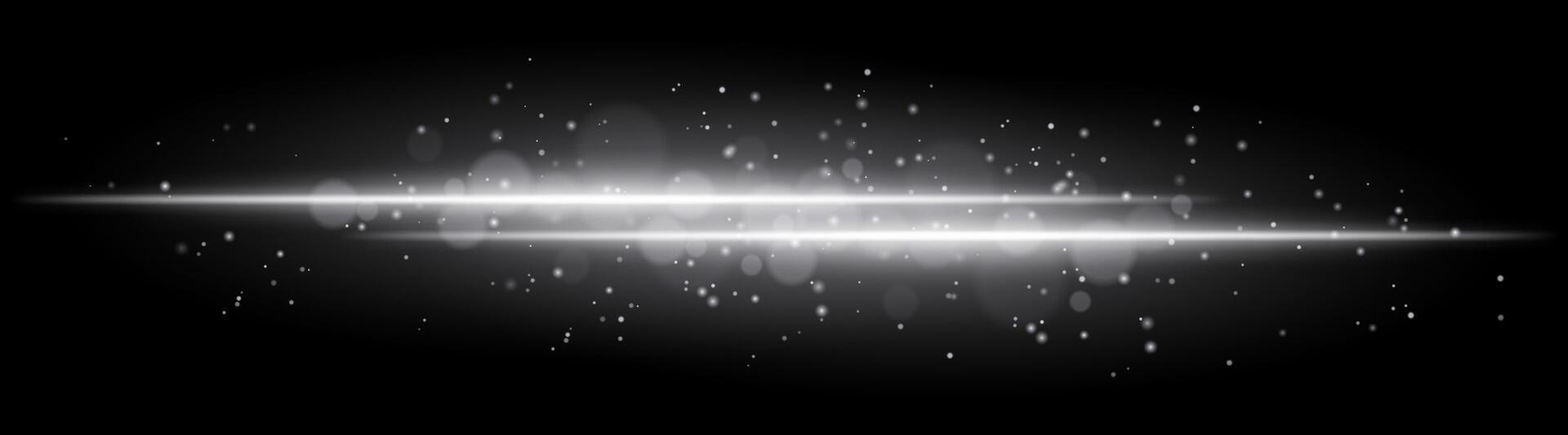 White glowing line beam. Horizontal light beam with sparkling particles, radiant golden glow, abstract illumination, decorative lighting effect, warm and vibrant design vector