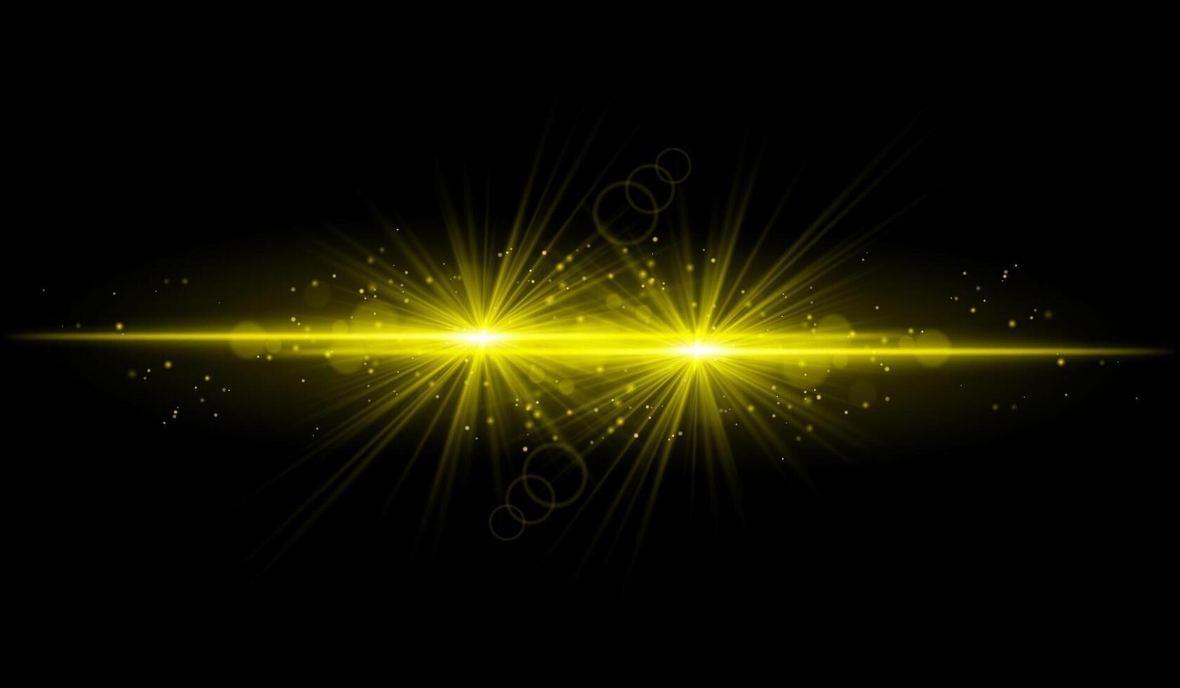 Dual golden starburst. Bright intersecting beams, glowing particles, radiant light effects, warm illumination, abstract lighting design, futuristic energy, decorative visuals vector