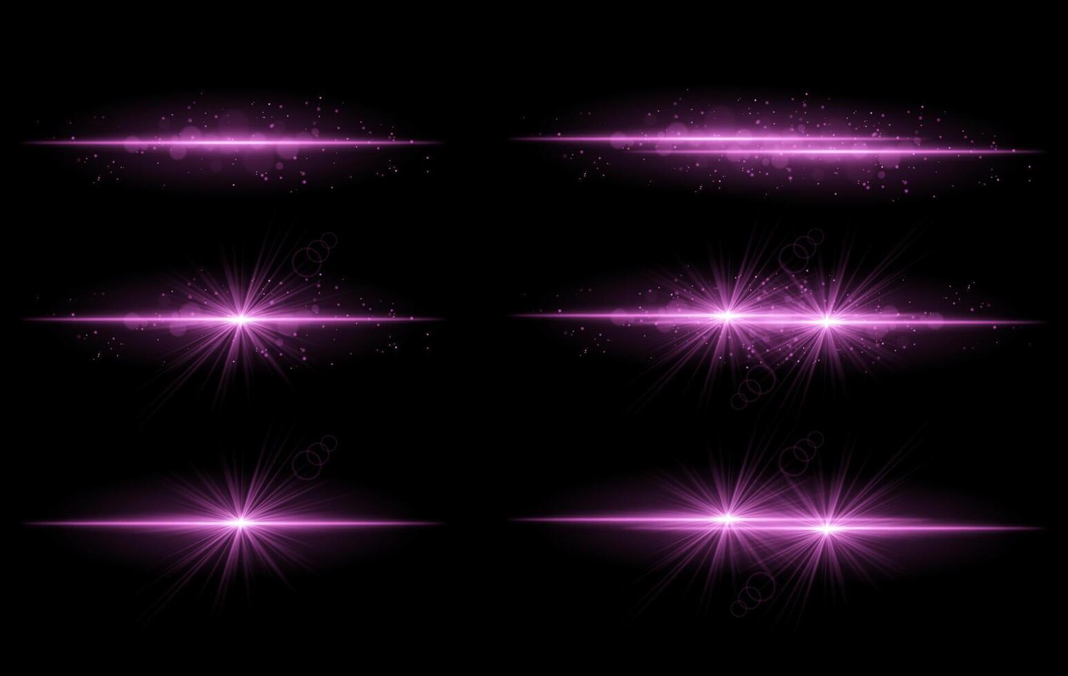 Purple glow effects set. Radiant light streaks, sparkling particles, bright starbursts, warm illumination, abstract lighting design, decorative energy beams, vibrant modern visuals vector