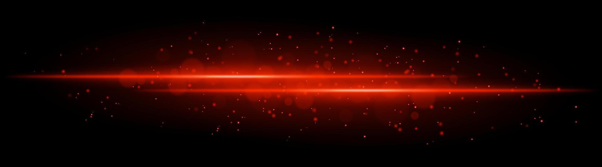 Red glowing line beam. Horizontal light beam with sparkling particles, radiant golden glow, abstract illumination, decorative lighting effect, warm and vibrant design vector