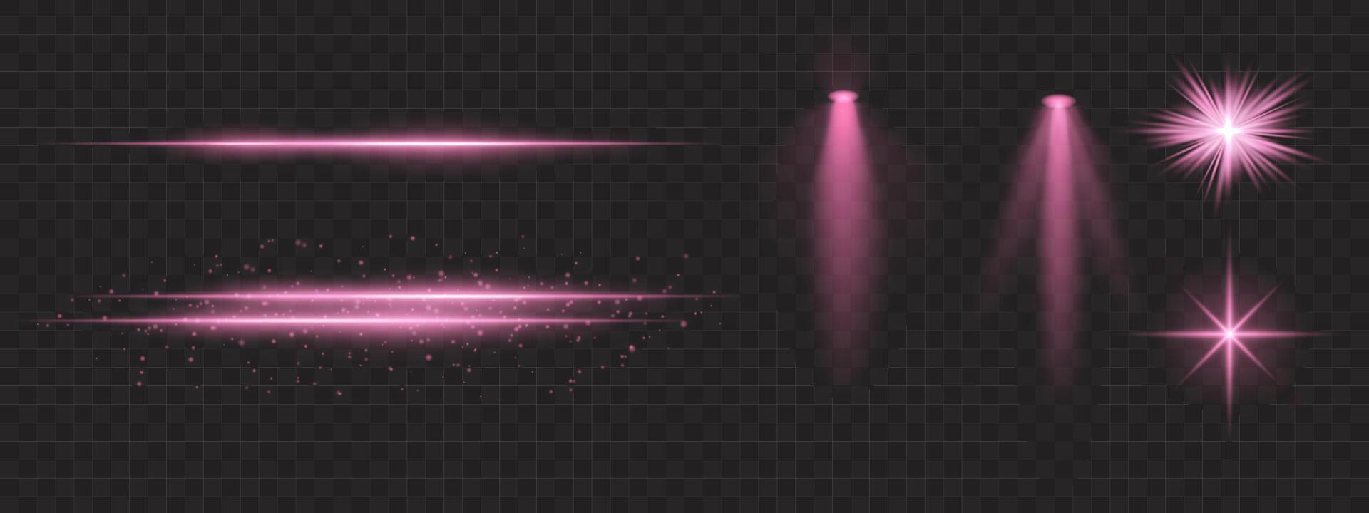 Golden light effects set. Glowing streaks, sparkles, spotlight beams, bright starbursts, warm illumination, decorative particles, radiant design, abstract modern lighting. vector