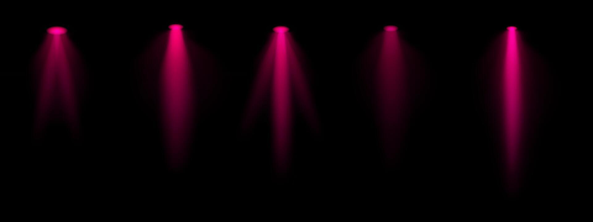 Red spotlight set. Multiple focused beams, ceiling-mounted lighting, bright white glow, stage illumination, modern lighting design, minimalistic decor, professional setup vector