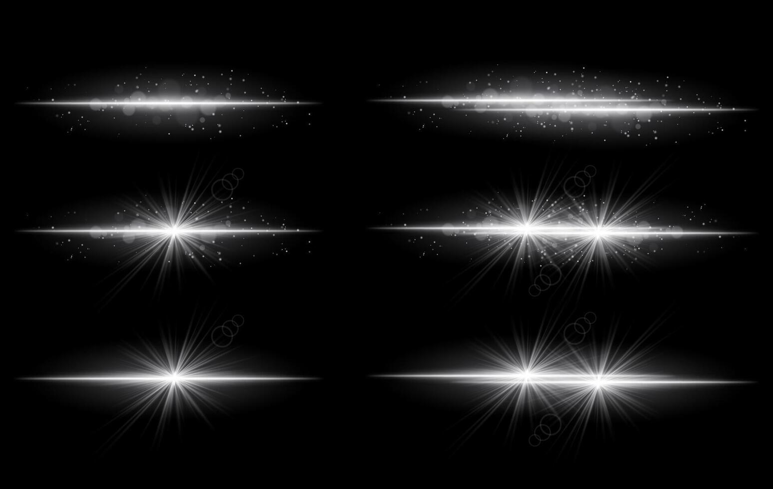 White glow effects set. Radiant light streaks, sparkling particles, bright starbursts, warm illumination, abstract lighting design, decorative energy beams, vibrant modern visuals vector