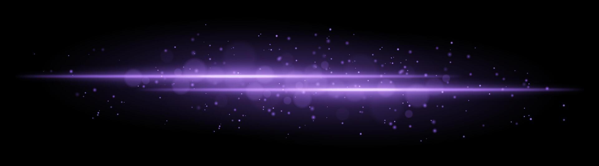 Purple glowing line beam. Horizontal light beam with sparkling particles, radiant golden glow, abstract illumination, decorative lighting effect, warm and vibrant design vector