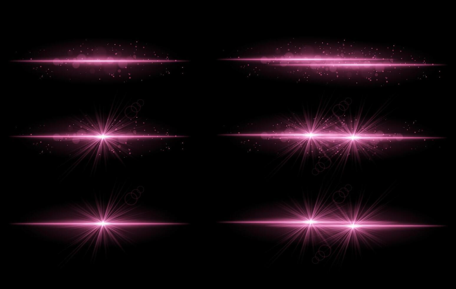 Purple glow effects set. Radiant light streaks, sparkling particles, bright starbursts, warm illumination, abstract lighting design, decorative energy beams, vibrant modern visuals vector