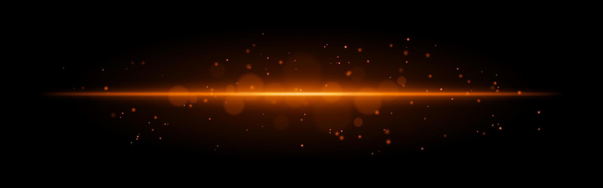 Orange glowing line icon. Vibrant horizontal beam, illuminated particles, abstract light effect, futuristic energy, minimalistic decor, dynamic modern design, radiant visual vector