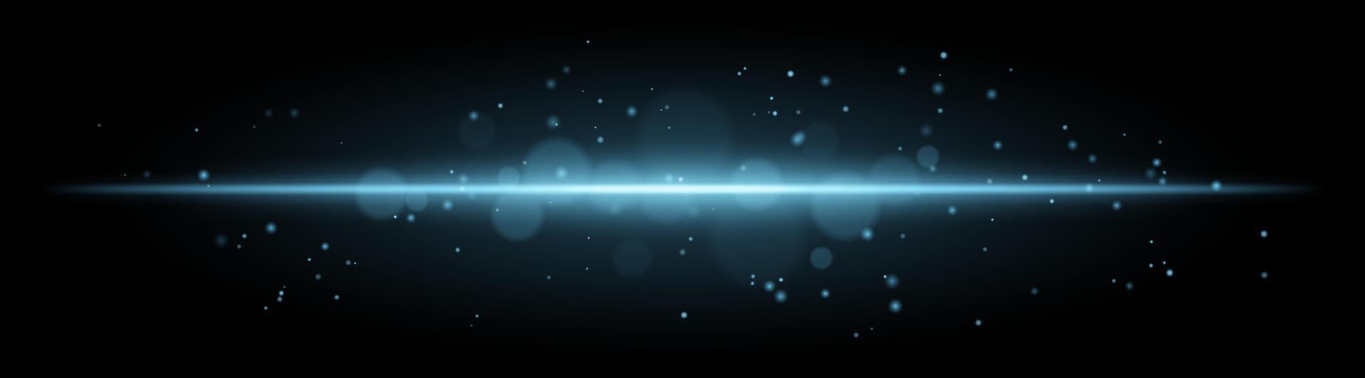 Soft Blue glow. Horizontal light beam with subtle particles, warm illumination, abstract lighting effect, minimalistic design, radiant and elegant decor vector