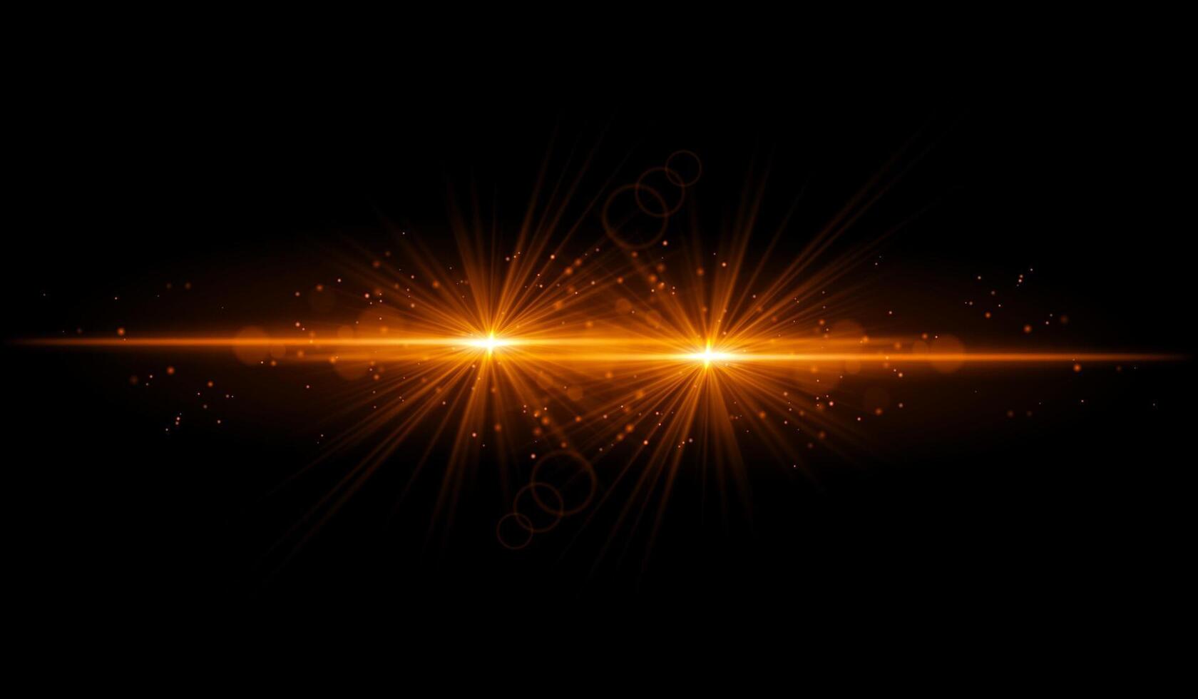 Dual orange starburst. Bright intersecting beams, glowing particles, radiant light effects, warm illumination, abstract lighting design, futuristic energy, decorative visuals vector