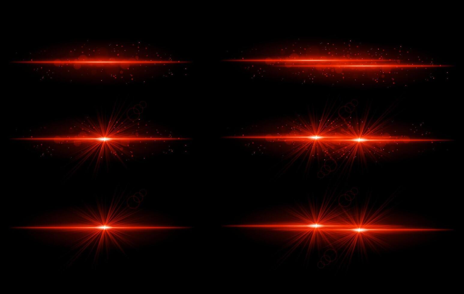 Red glow effects set. Radiant light streaks, sparkling particles, bright starbursts, warm illumination, abstract lighting design, decorative energy beams, vibrant modern visuals vector