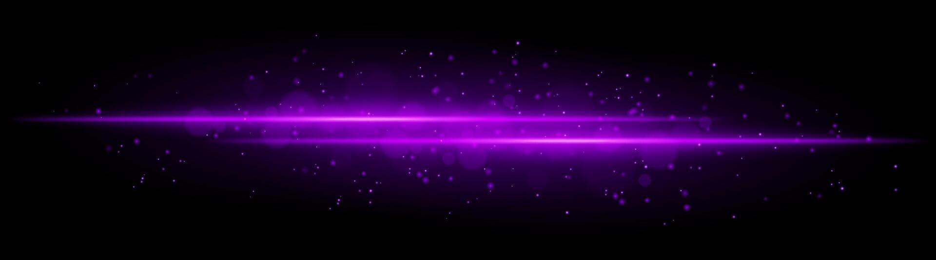 Purple glowing line beam. Horizontal light beam with sparkling particles, radiant golden glow, abstract illumination, decorative lighting effect, warm and vibrant design vector