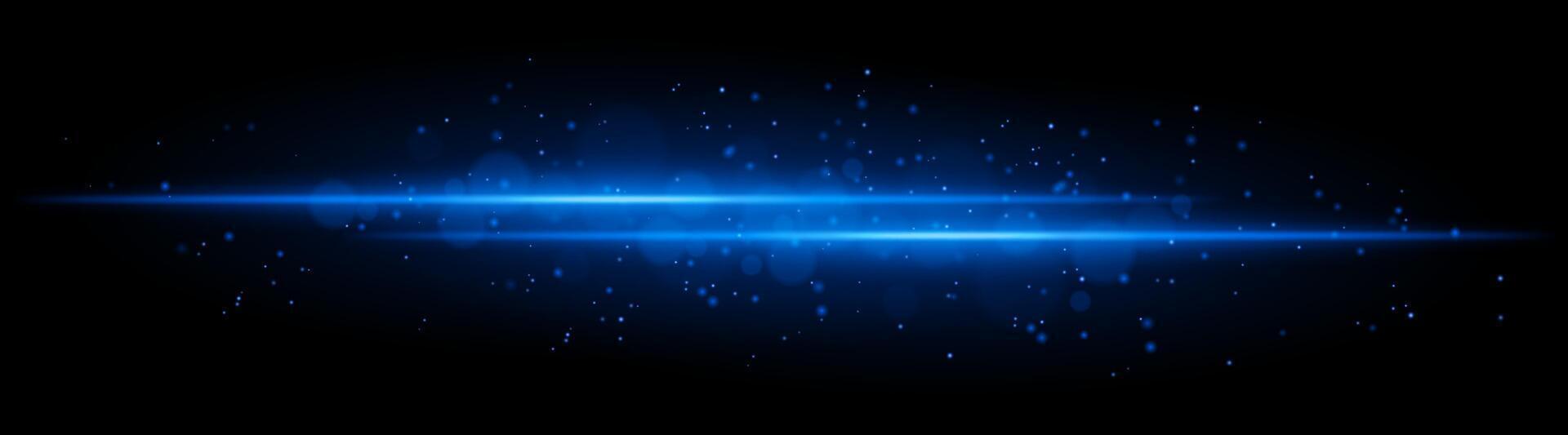 Blue glowing line beam. Horizontal light beam with sparkling particles, radiant golden glow, abstract illumination, decorative lighting effect, warm and vibrant design vector