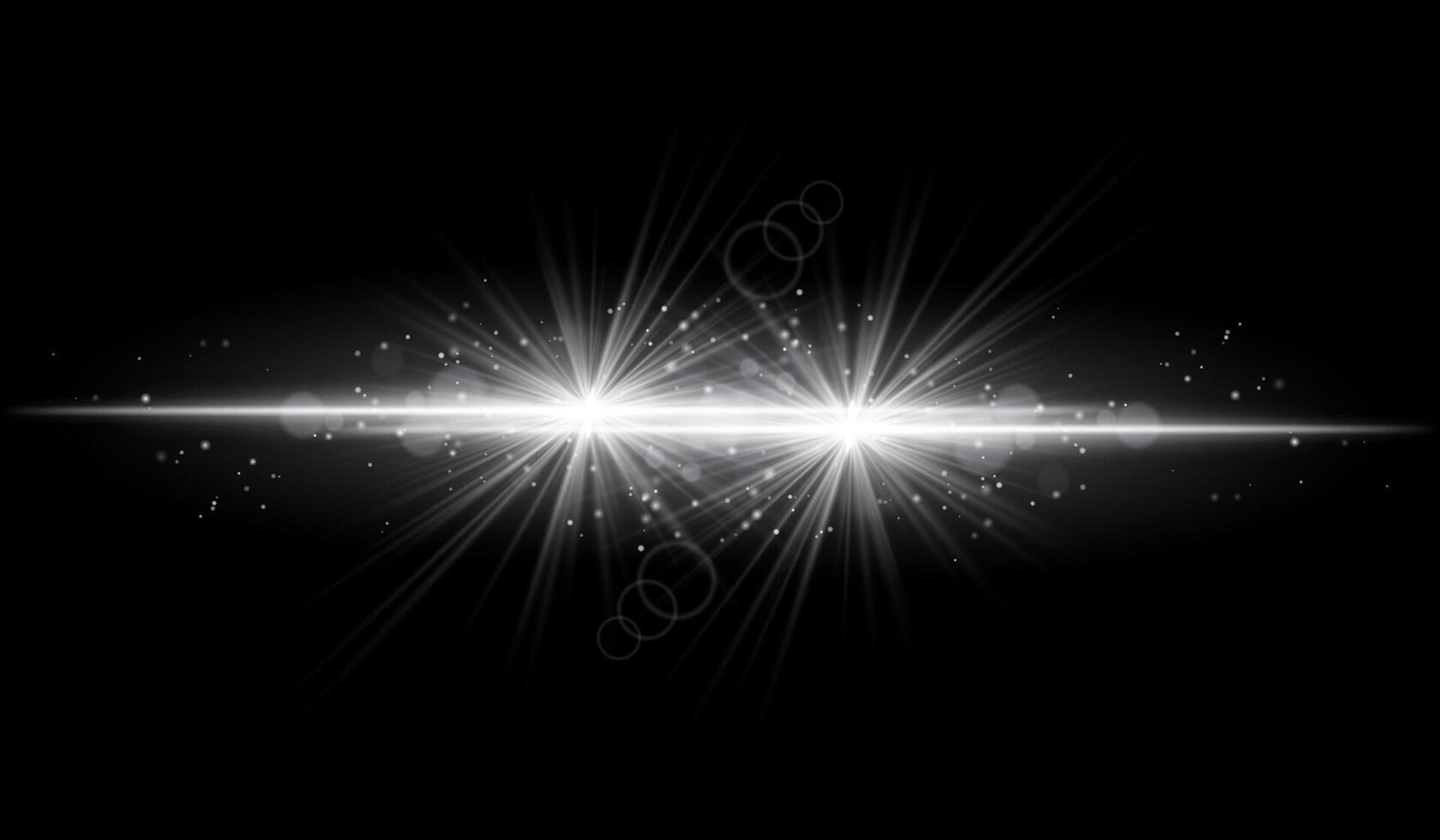 Dual white starburst. Bright intersecting beams, glowing particles, radiant light effects, warm illumination, abstract lighting design, futuristic energy, decorative visuals vector