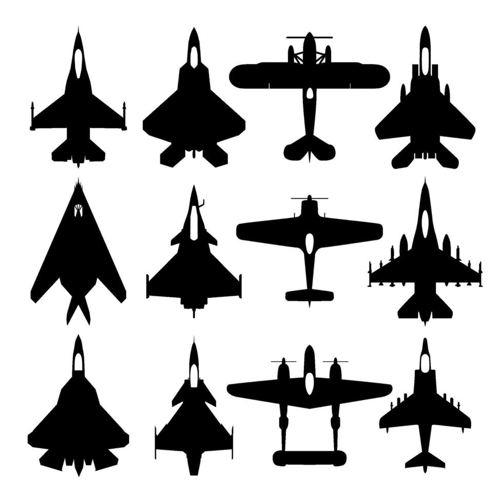 silhouette plane aircraft fighter jet military vector
