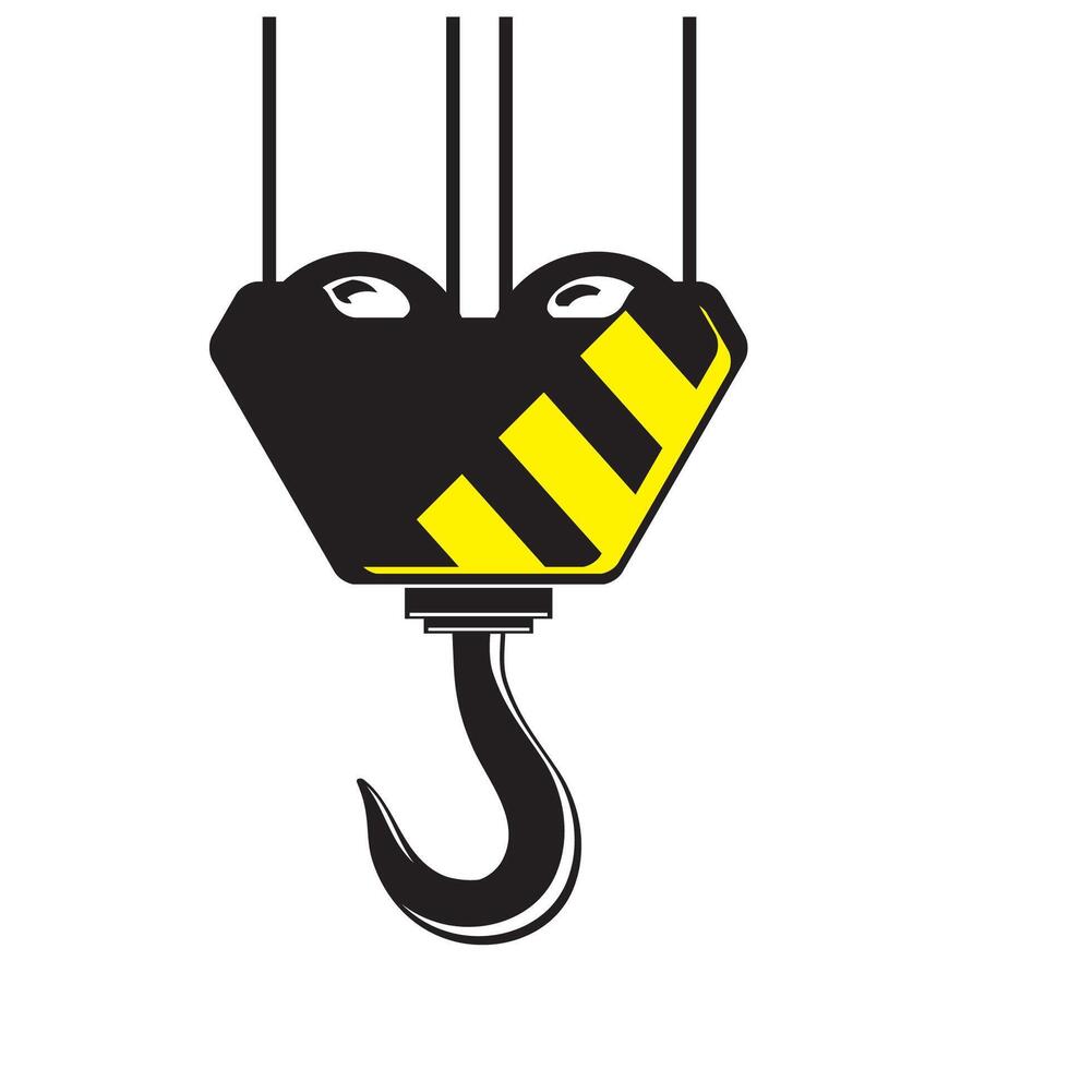 Construction Crane Logo. Old Lifting Machinery and Steel Rope. Industrial Hook Icon. vector