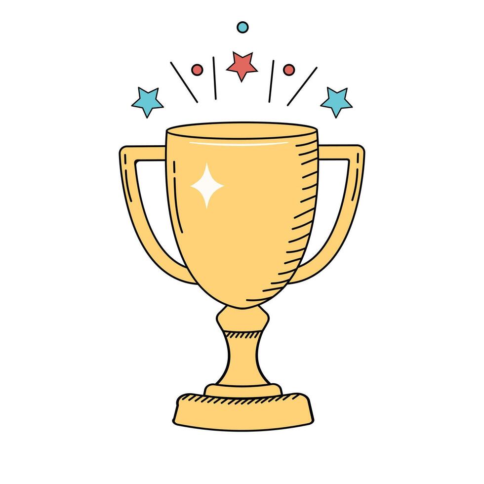 Winner's trophy in doodle style. illustration of champion's cup in flat style vector