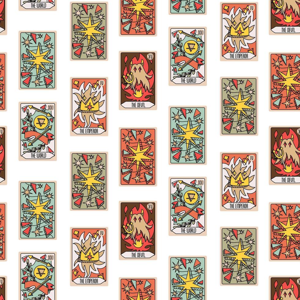 A pattern of several Tarot cards. A deck drawn by hand. Vintage style with engraving. Occult and alchemical symbolism. an isolated illustration of the light oracle. mysticism, magic, psychology vector