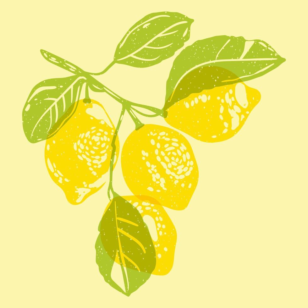 Lemon. Colorful cute screen printing effect. Riso print effect. illustration. Graphic element for fabric, textile, clothing, wrapping paper, wallpaper, poster. vector