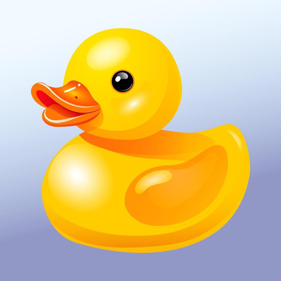 Yellow, rubber duck for bathing in the bathroom. Children's toy. image in realistic style vector