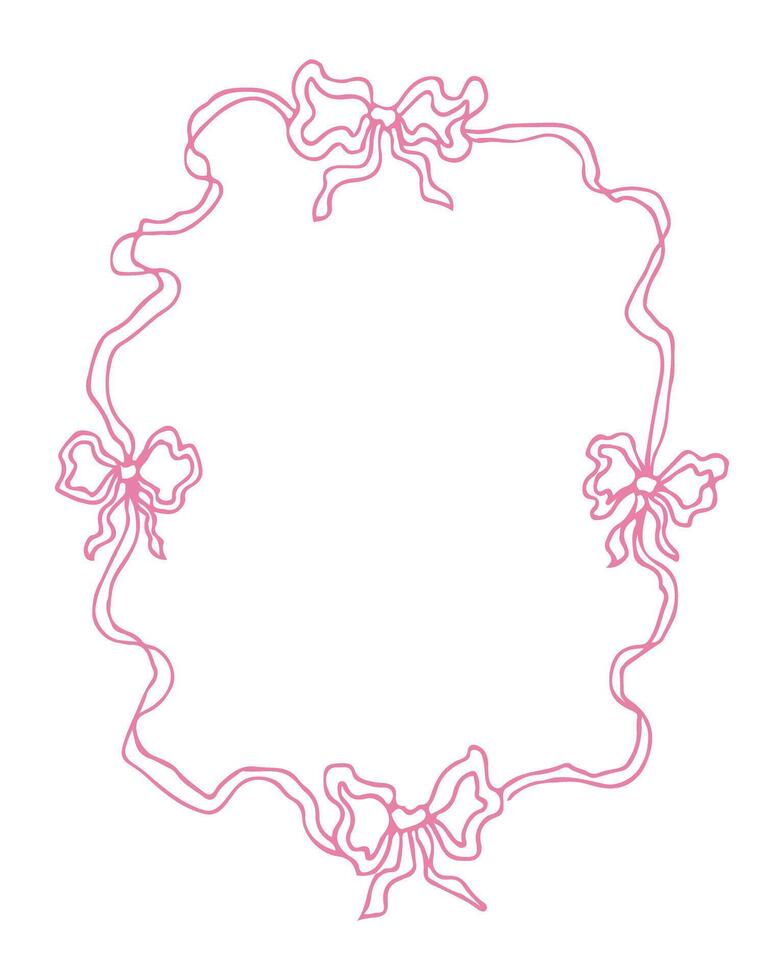 A pink frame with bows is drawn on a white background. The frame is simple and elegant, with the bows arranged in a way that creates a sense of balance and harmony vector