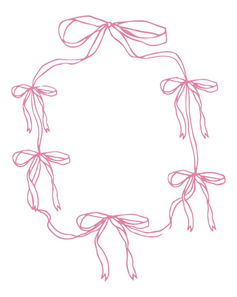 A pink ribbon frame with bows. The bows are drawn in pink and are arranged in a circle vector