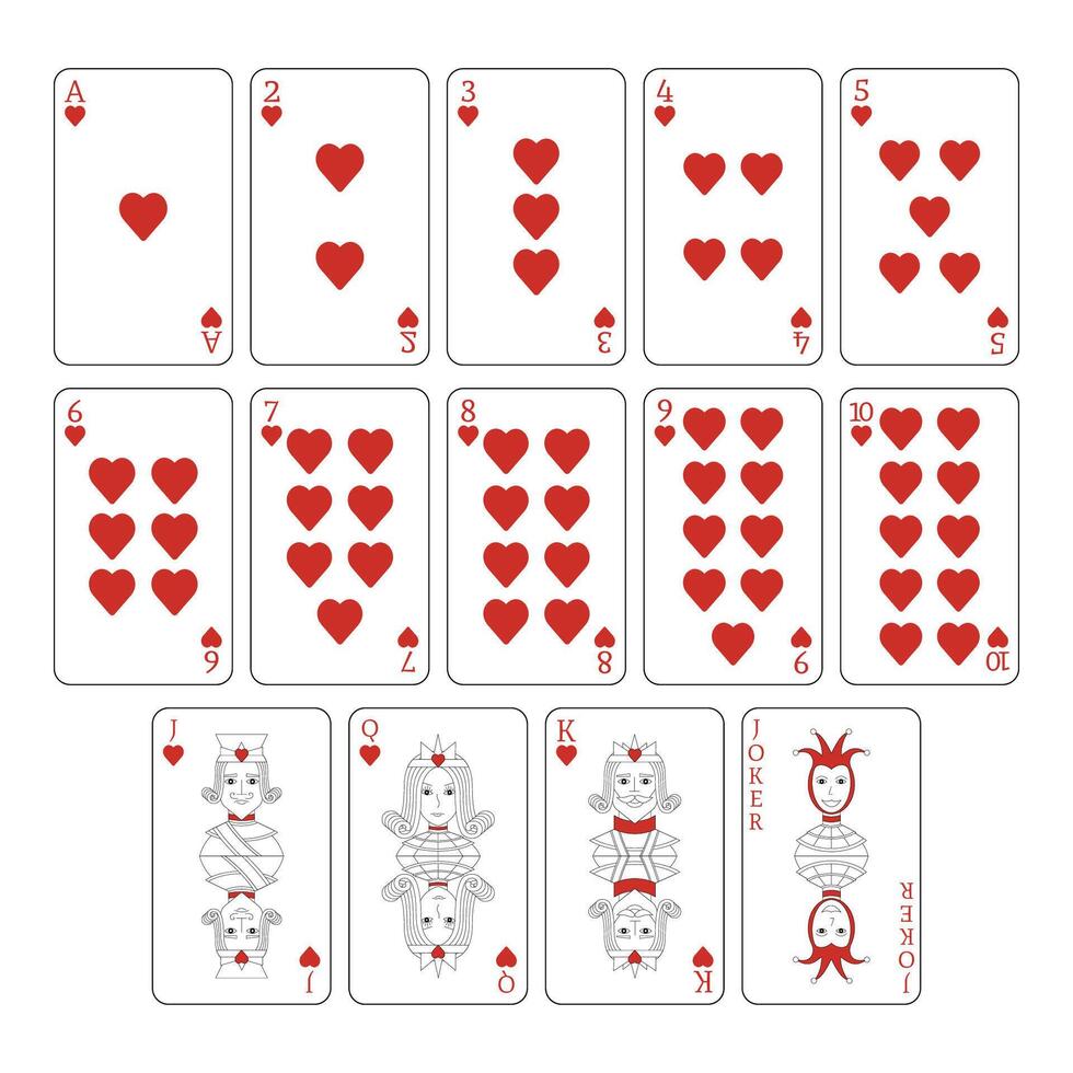 A deck of playing cards hearts. A poker set with individual cards. Playing cards for poker. vector
