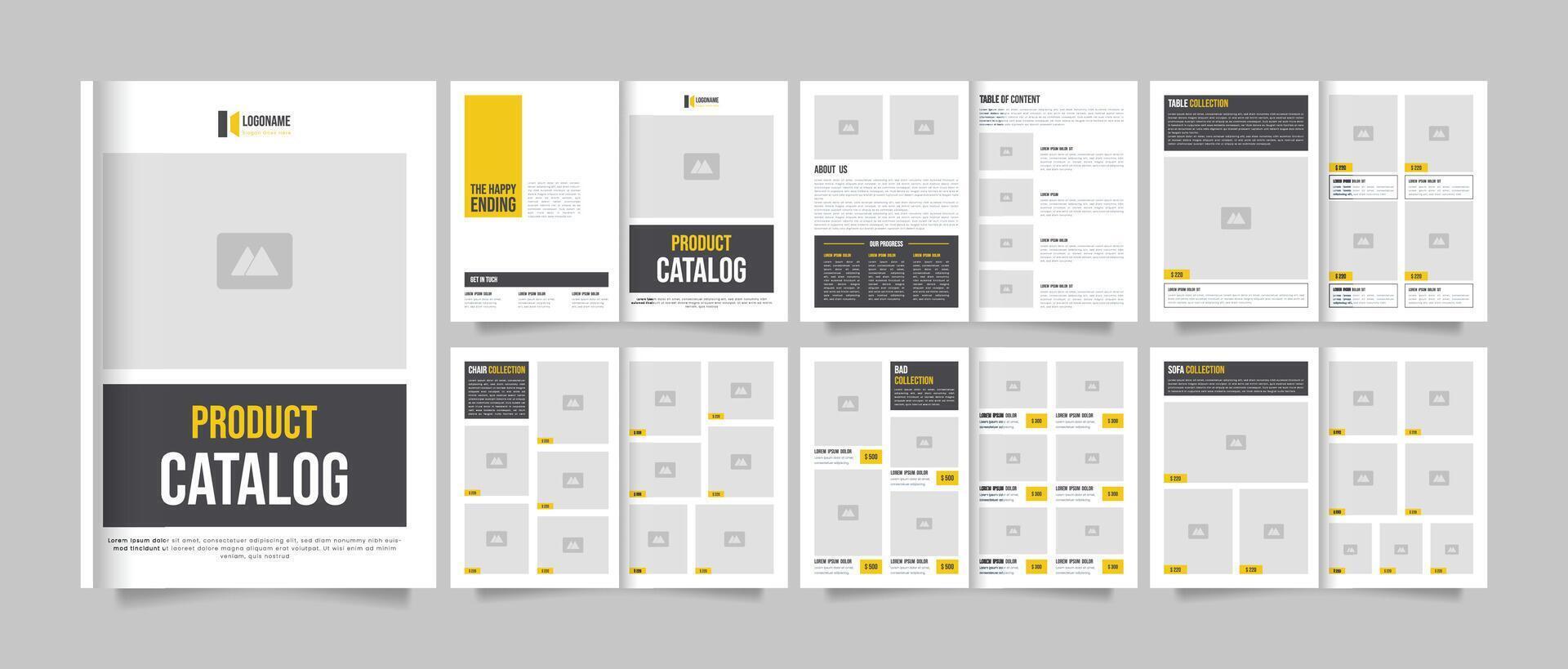 Product catalogue template design or company brochure layout. vector