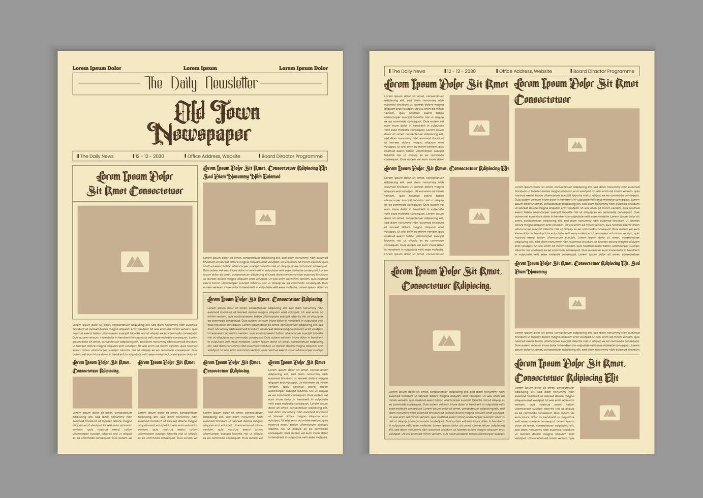 News articles newsprint magazine old design. Brochure newspaper pages with headline. Paper retro journal grunge template vector