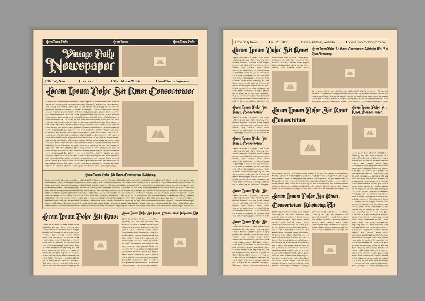 Brochure newspaper pages with headline. Paper retro journal template. News articles newsprint magazine old design vector