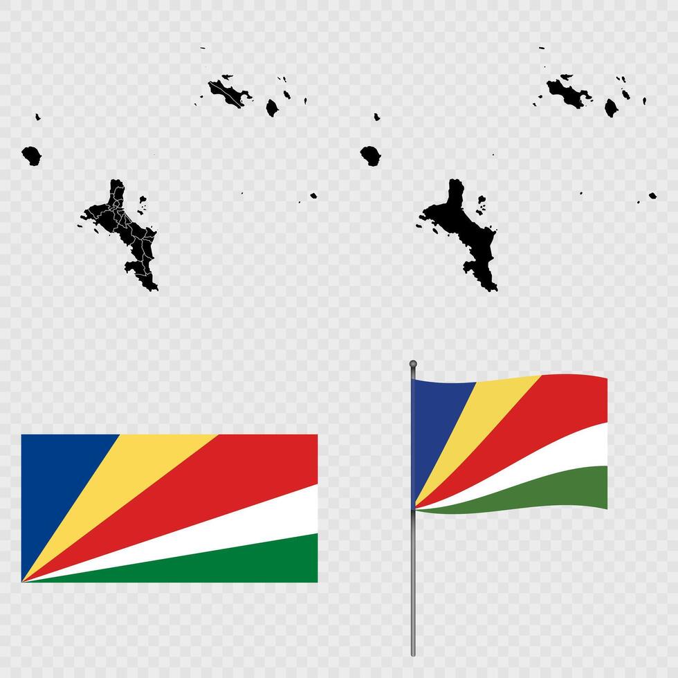 Set of maps, flag and flagpole of Seychelles. illustration. vector