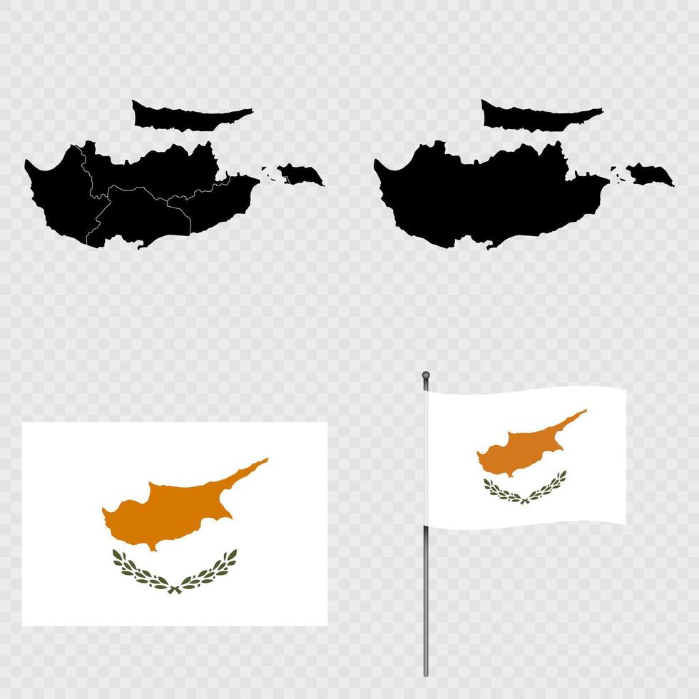 Set of maps, flag and flagpole of Cyprus. illustration. vector
