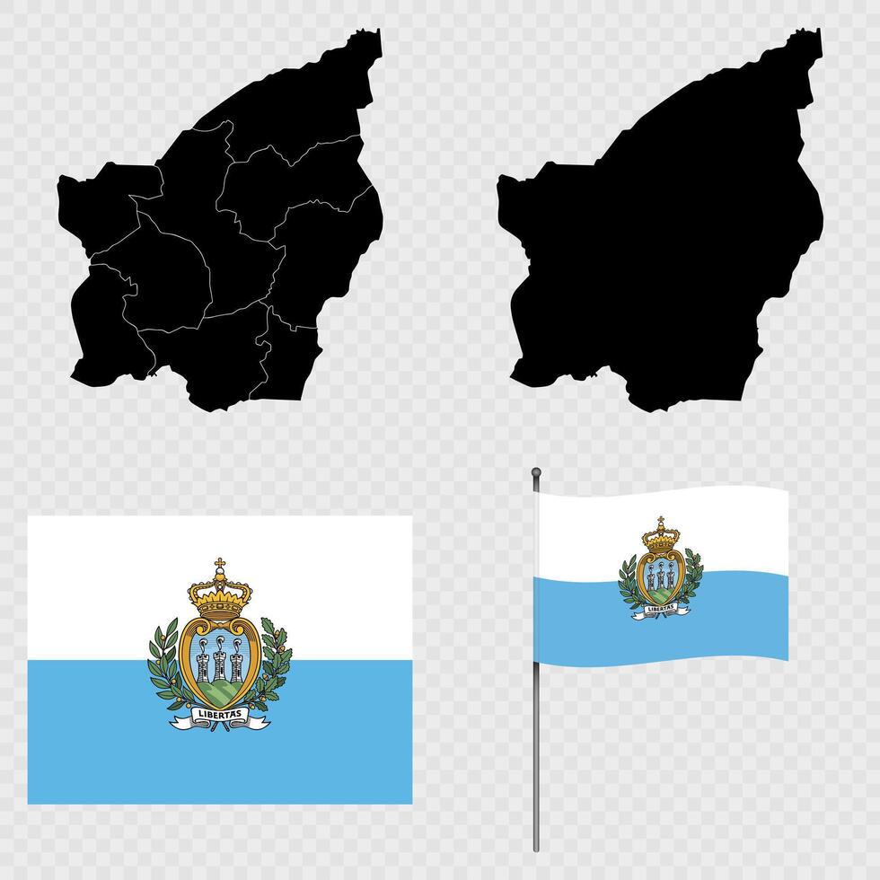 Set of maps, flag and flagpole of San Marino. illustration. vector