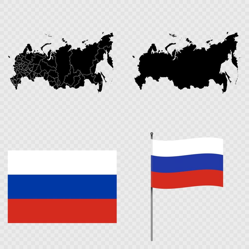 Set of maps, flag and flagpole of Russia. illustration. vector