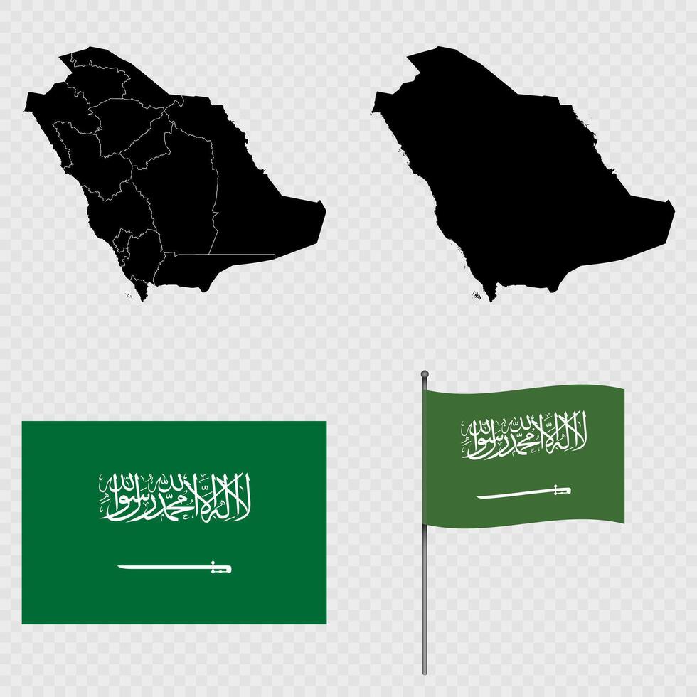 Set of maps, flag and flagpole of Saudi Arabia. illustration. vector