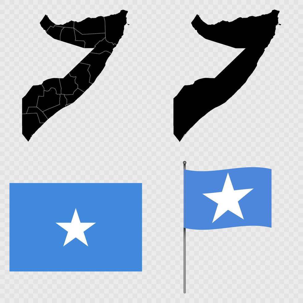 Set of maps, flag and flagpole of Somalia. illustration. vector