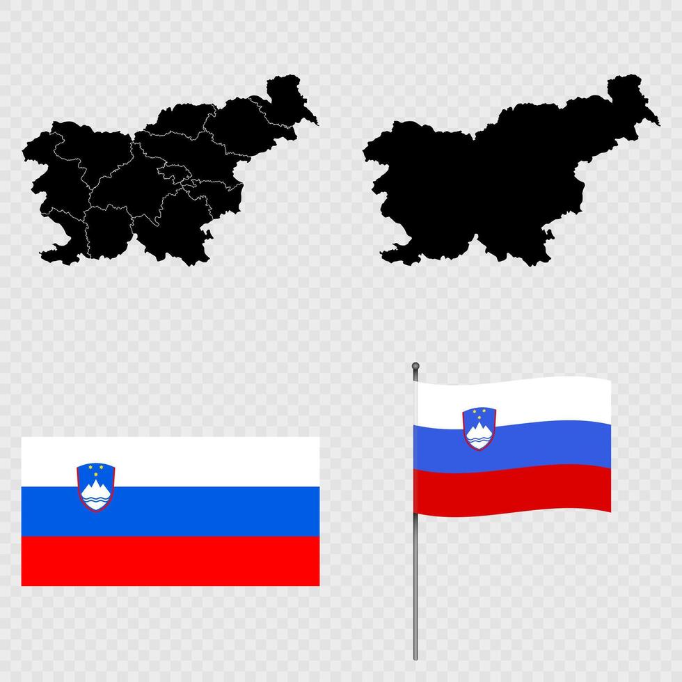 Set of maps, flag and flagpole of Slovenia. illustration. vector