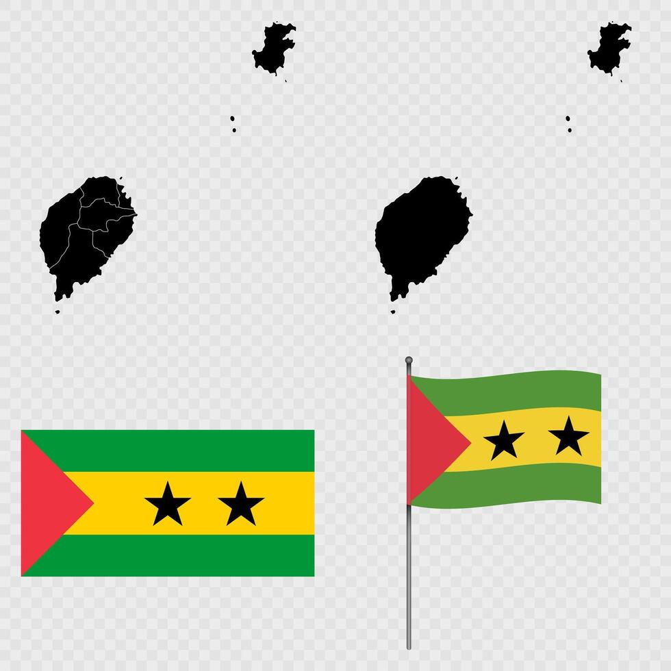 Set of maps, flag and flagpole of Sao Tome and Principe. illustration. vector