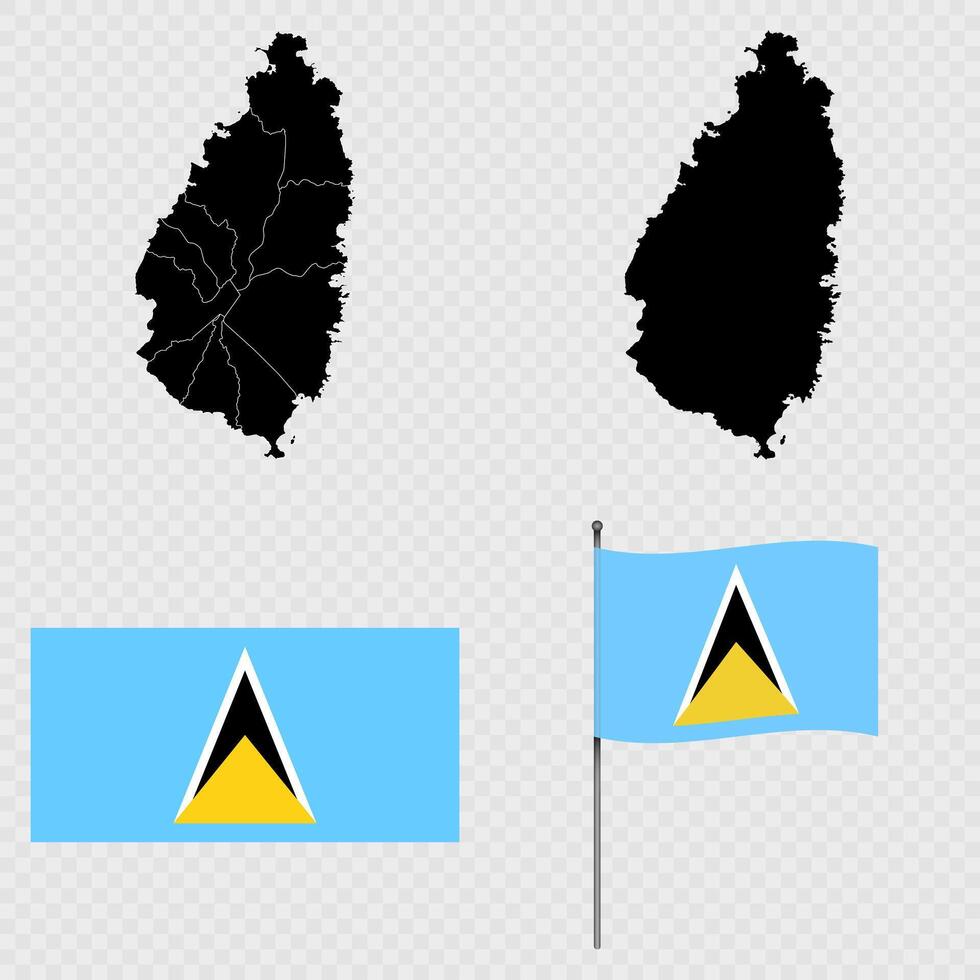 Set of maps, flag and flagpole of Saint Lucia. illustration. vector