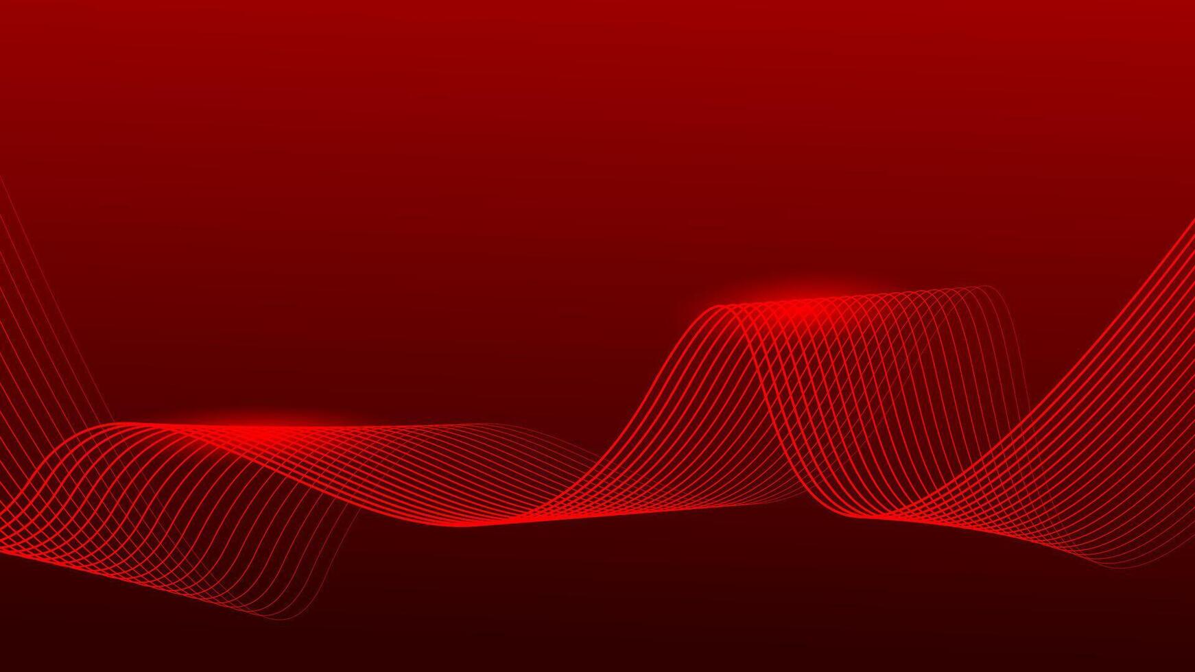 Abstract wavy lines on dark red gradient background. Dynamic flowing glowing lines background. vector